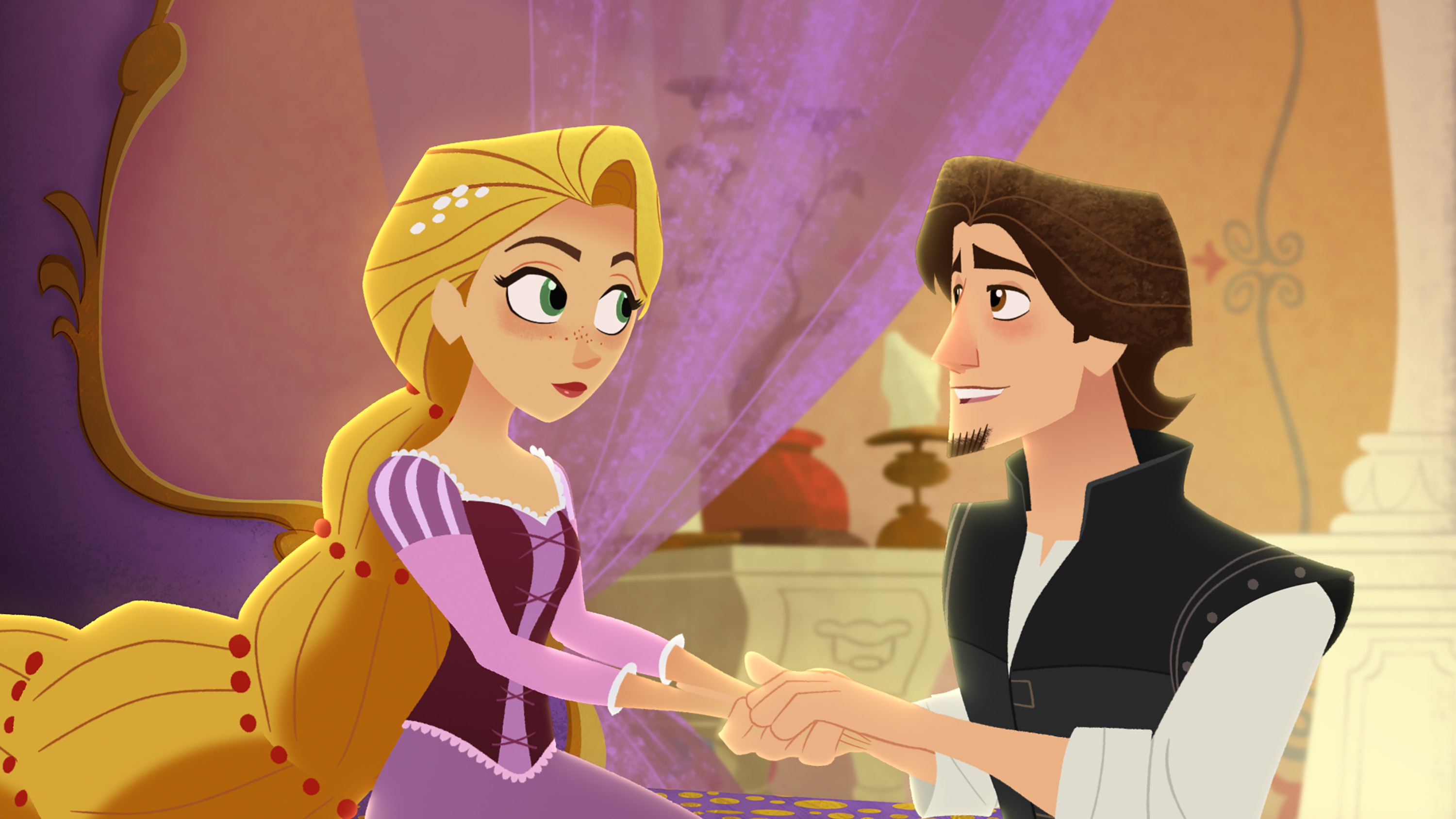 TANGLED: THE SERIES - "What the Hair?!" - Rapunzel and Cassandra venture out to a wizard's cottage to try and find out what has happened to her hair. This episode of "Tangled: The Series" airs Friday, March 24 (7:30 - 8:00 P.M. EDT) on Disney Channel. (Disney Channel) RAPUNZEL, EUGENE